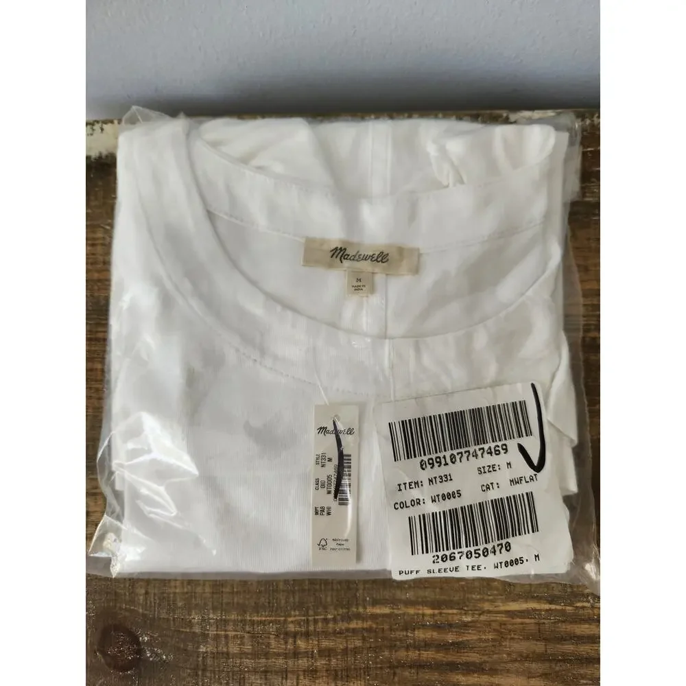 NWT Madewell Puff-Sleeve Tee 100 Percent Cotton White M *Flaw SEE DESCRIPTION